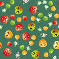 Cute seamless pattern with cartoon emoji fruits Royalty Free Stock Photo