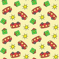 Cute seamless pattern for children. Bus, house and sun. Colorful print. Doodle style illustration. Print for cards, invitations, Royalty Free Stock Photo