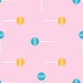 Cute seamless pattern with colorful chupa chups on pink background