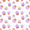 Cute seamless pattern with colorful cupcakes for a card.