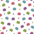 Cute seamless pattern with colorful macaron cookies and circles.Sweet hand drawn print