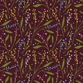 Cute seamless pattern with colorful small flowers. Small flowers on Dark background