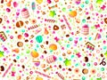 Cute seamless pattern with colorful sweets, cakes, lollipops. Cartoon seamless pattern with candy and sweet dessert. Fun Royalty Free Stock Photo