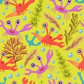Cute seamless pattern with crabs.Cartoon doodle print with happy sea creatures. Royalty Free Stock Photo