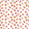 Cute seamless pattern with cupcakes. Birthday party background