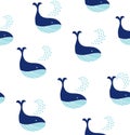 Cute seamless pattern with decorative whales.