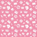 Cute seamless pattern with different crowns on pastel pink. Girly