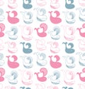 Cute seamless pattern with different whales silhouettes. Vector gentle background.