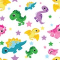 Cute seamless pattern dinosaurs. Vector Illustration - White Background Royalty Free Stock Photo