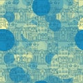 Cute seamless pattern of doodle houses. Royalty Free Stock Photo