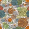 Cute seamless pattern of doodle houses. Royalty Free Stock Photo