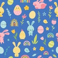 Cute seamless pattern with easter bunny and eggs