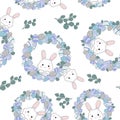 Cute seamless pattern with Easter wreath