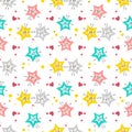 Cute seamless pattern with enamoured stars with happy faces