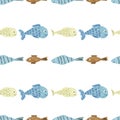 Cute seamless pattern with fish illustrations.