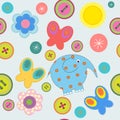 Cute seamless pattern with flowers and butterflies elephant Royalty Free Stock Photo