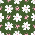 Cute seamless pattern with flowers and hearts. Floral print.