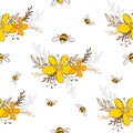 Cute seamless pattern with flying bees. Vector illustration EPS10. Royalty Free Stock Photo