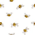 Cute seamless pattern with flying bees. Vector illustration EPS10. Royalty Free Stock Photo