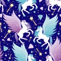 Cute seamless pattern with flying pegasus