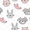 Cute seamless pattern with funny Animals. Vector Illustration.