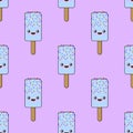 Cute seamless pattern with funny cartoon characters of ice cream winking eyes on pink background. Flat design, vector Royalty Free Stock Photo