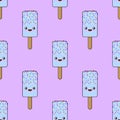 Cute seamless pattern with funny cartoon characters of ice cream winking eyes on pink background. Flat illustration Royalty Free Stock Photo