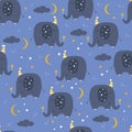 Cute seamless pattern with funny sleeping elephants