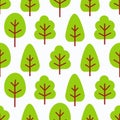 Cute seamless pattern with green forest. Summer kids background.