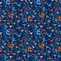 Cute seamless pattern with hand drawn berries and flowers. Floral colorful background Royalty Free Stock Photo