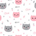 Cute seamless pattern with hand drawn cats. Background for little kids. Funny cartoon animals Royalty Free Stock Photo