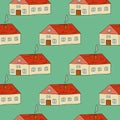 Cute seamless pattern with hand drawn doodle houses Royalty Free Stock Photo