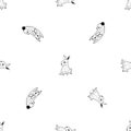 Cute Seamless Pattern with Hand Drawn Doodle Style Rabbits and Bunnies on White Background. Royalty Free Stock Photo