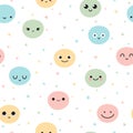 Cute seamless pattern with hand drawn funny cartoon faces. Sketch facial expressions. Happy doodle cartoon characters