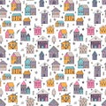 Cute seamless pattern with hand drawn houses. Buildings. Doodle style. Texture for fabric, wrapping, textile, wallpaper Royalty Free Stock Photo