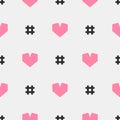 Cute seamless pattern with hashtags and hearts. Girly print.