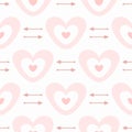 Cute seamless pattern with hearts and arrows. Romantic print.