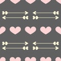 Cute seamless pattern with hearts and arrows. Simple romantic print.