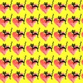 Cute seamless pattern with hearts and cats. Romantic texture for backgrounds, wrapping paper, packaging, greeting cards, prints,