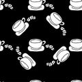 Cute seamless pattern.Hot coffee in a mug, coffee icon in hand drawn, doodle