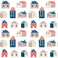 Cute seamless pattern with houses in Scandinavian, Nordic style. Pretty background for kids collection. illustration