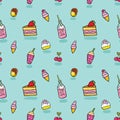 Cute Seamless Pattern With Ice Cream, Soda, Cake