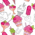 Cute Seamless Pattern With Ice Cream, Vector Seamless Summer Pattern Royalty Free Stock Photo