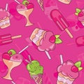 Cute Seamless Pattern With Ice Cream, Vector Seamless Summer Pattern Royalty Free Stock Photo