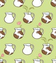 Cute seamless pattern with jugs of milk Royalty Free Stock Photo