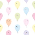 Cute seamless pattern with kawaii balloons. For birthday, baby shower, holidays design. Royalty Free Stock Photo