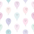 Cute seamless pattern with kawaii balloons. For birthday, baby shower, holidays design. Royalty Free Stock Photo