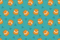 Cute seamless pattern with kawaii foxes. Squishmallow. Cute fox. Kawaii, vector