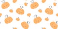 Cute seamless pattern with kawaii pumpkin character on a white background