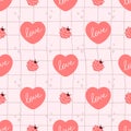 Cute seamless pattern with ladybug and heart. Vector Pastel background. Valentines day and love Royalty Free Stock Photo